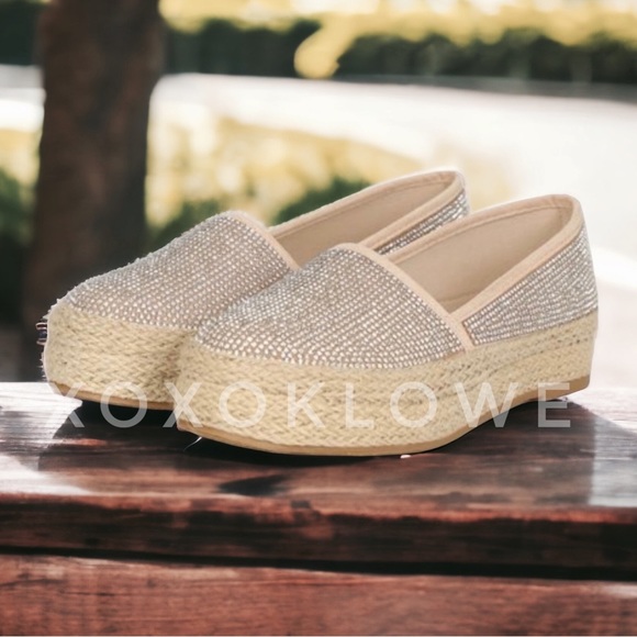 Rhinestone Sparkle Slip On Espadrille Platform Sneakers Bling Bling - Picture 13 of 14